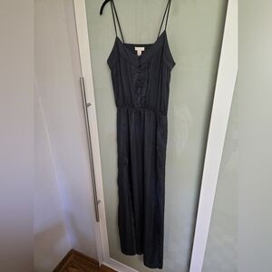 H&M Satin Graphite Gray Maxi Dress With Front Leg Slits Size 8
